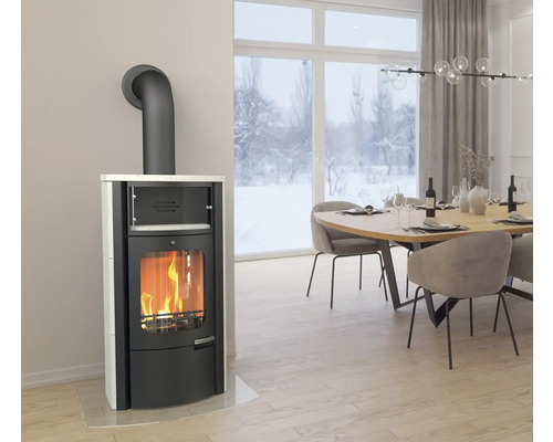 Rotheigner Kaminofen Bern Kalkstein Stahl schwarz 7 kW